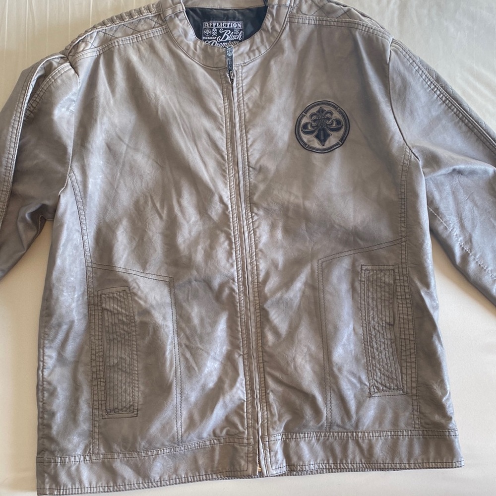 Affliction Live Fast Leather 2XL Mens Grey Jacket